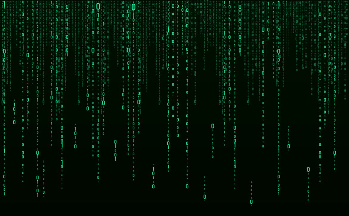 Vector digital green background of streaming binary code. Matrix background with numbers 1.0. Coding or hacking concept. Vector illustration.